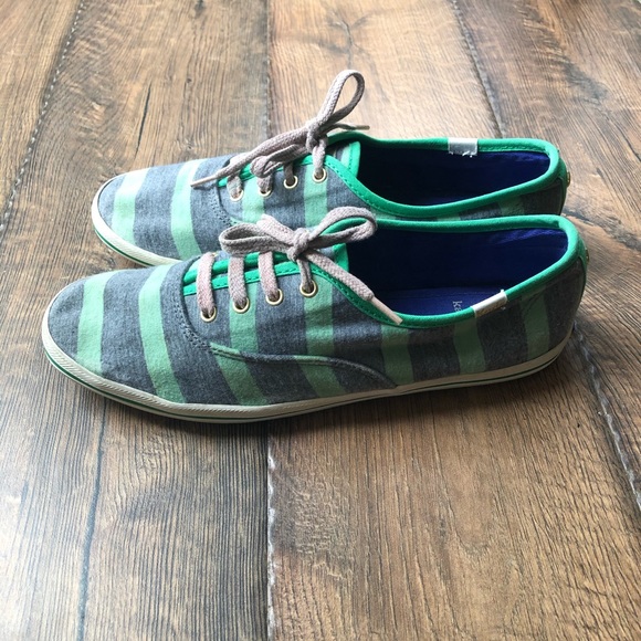 Kate Spade Green and Blue Striped Ked Sneakers